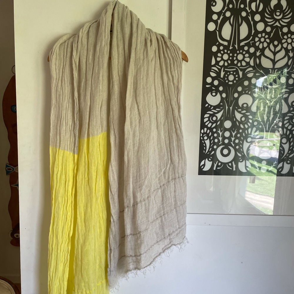 Linen scarf - neutral and yellow - Lapuan Kankurit handwoven